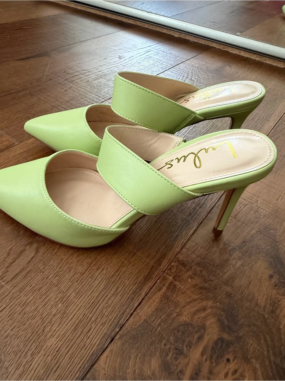 Lulu's Lime Green Pointed Toe Double-Strap Mules
